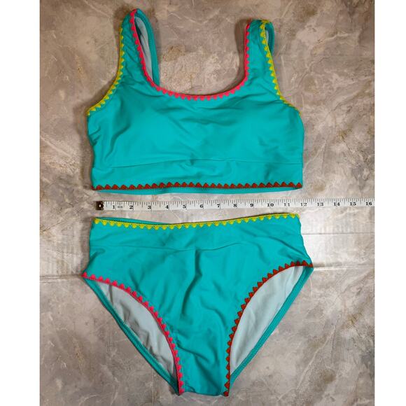 Turquoise Multicolor Trim Sporty Bikini – Size Youth 2XL - Picture 5 of 7